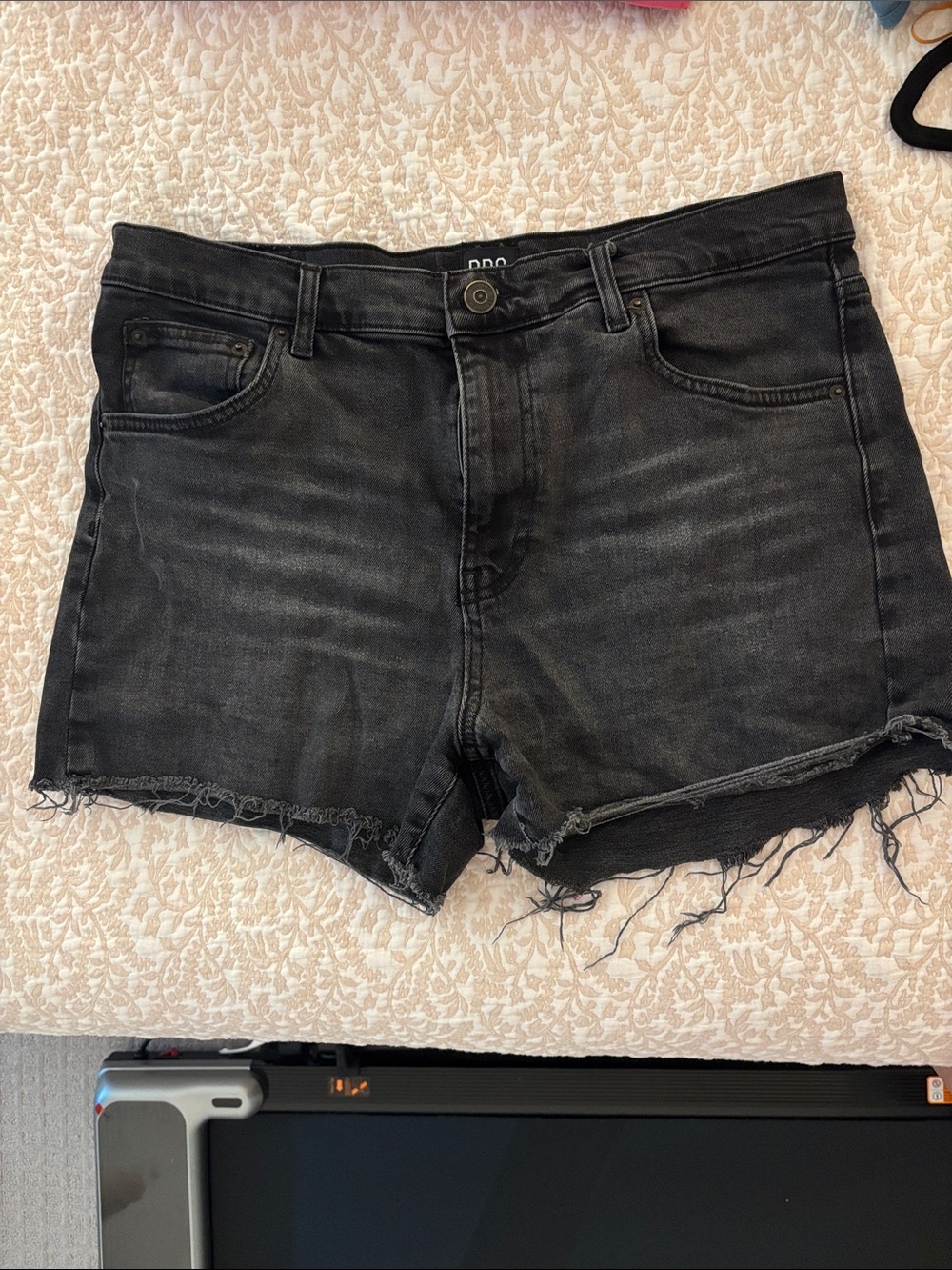 Urban Outfitters Black Washed Frayed Hem Denim Shorts